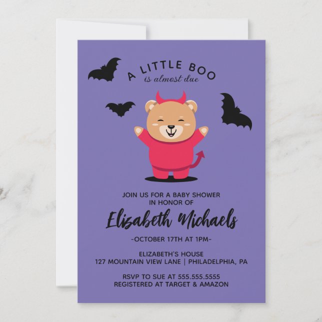 Cartão De Notas CHÁ DE BEBÊ | Diabo do Urso do Halloween Cute Lil (Frente)
