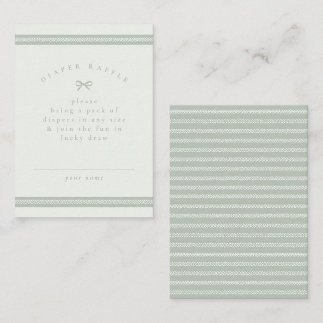 Cartão De Notas Chá de Bebê em Verde Sage com Estampa Herringbone  (Frente/Verso)