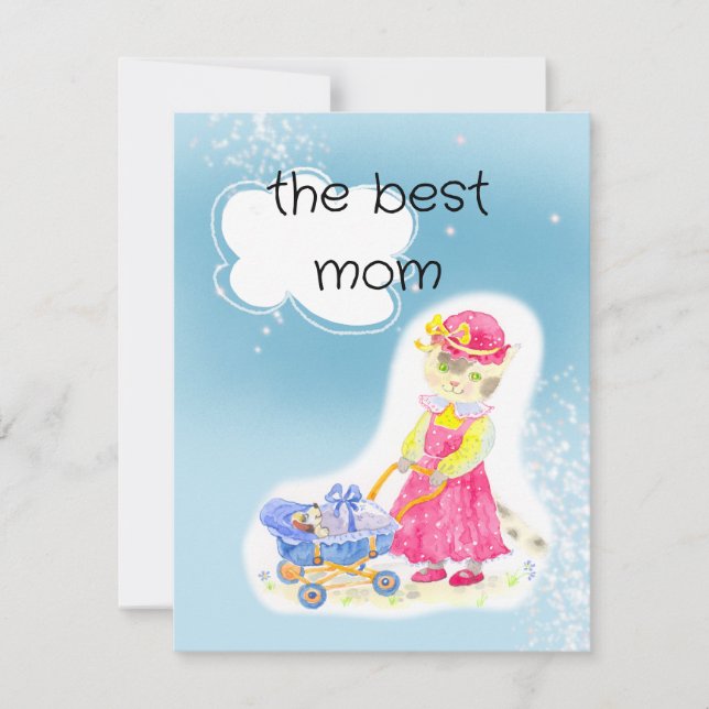 Cartão De Notas Chá de bebê. Gatinho fofo e bebê (Frente)