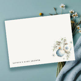 Cartão De Notas Chá de Bebê Menino Minimal Azul Inverno Natal