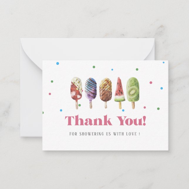 Cartão De Notas Chá de Bebê Obrigado Elegante Aquarela Picolé (Frente)