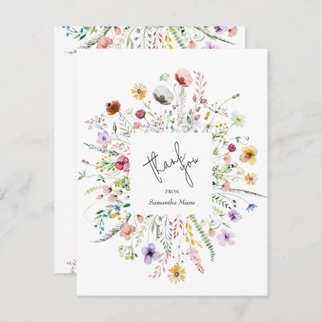 Cartão De Notas Chá de fraldas De Flor Selvagem Obrigado (Frente/Verso)