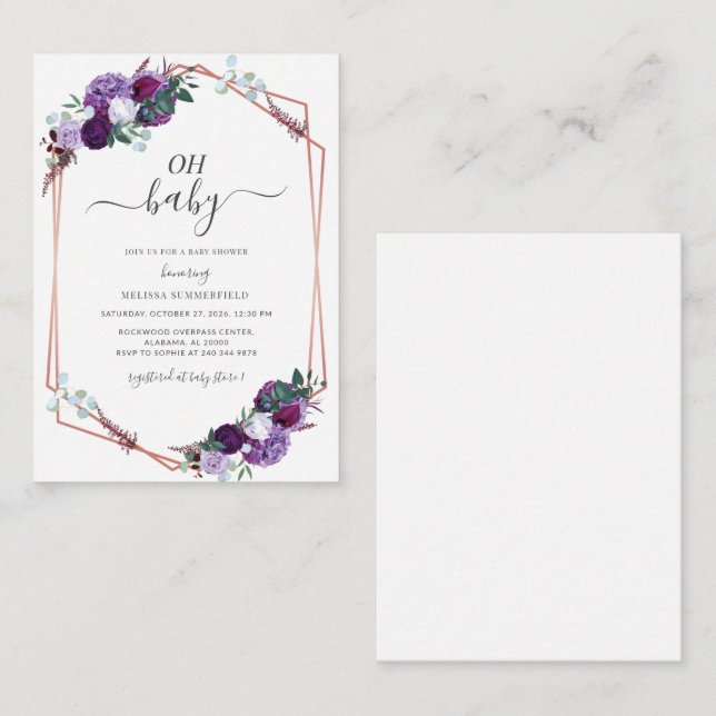 Cartão De Notas Chá de fraldas de Garota Geométrica Floral Puro (Frente/Verso)