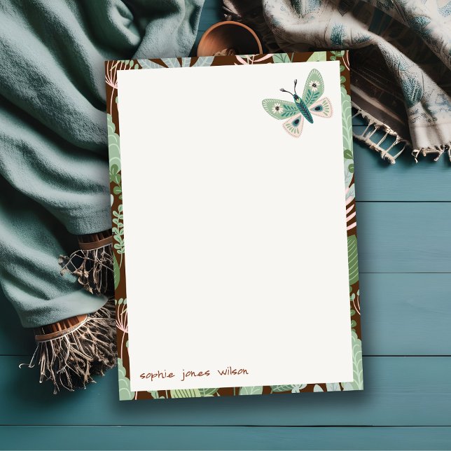 Cartão De Notas Chá de fraldas de Jardim de Borboleta Retro do Des (Criador carregado)