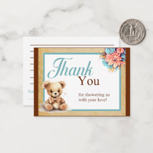 Cartão De Notas Chá de fraldas do Urso Azul Boho Obrigado