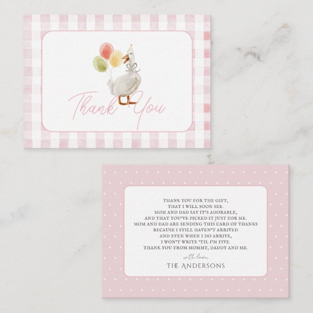 Cartão De Notas Chá de fraldas Gingham Rosa bobo Obrigado (Frente/Verso)