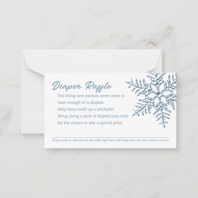 Cartão De Notas Chá de fraldas Pequeno Floco de Neve Fralda Raffle (Frente)