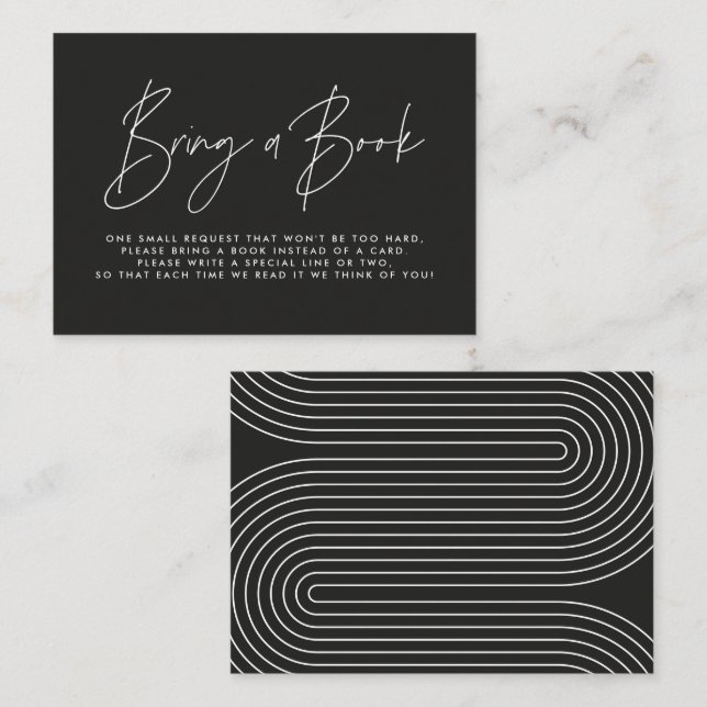 Cartão De Notas Chá de fraldas preto de script moderno traz um liv (Frente/Verso)