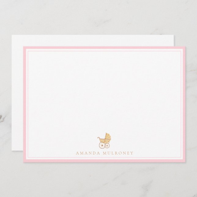 Cartão De Notas Chá de fraldas Rosa Obrigado Flor (Frente/Verso)