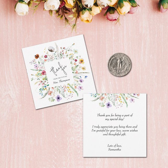 Cartão De Notas Chá de panela De Flor Selvagem Obrigado (SMALL 2.5" x 2.5" Wildflower Bridal Shower Budget Flat Thank You Note Cards)