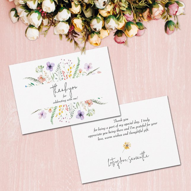 Cartão De Notas Chá de panela De Flor Selvagem Obrigado (Wildflower bridal shower flat thank you cards)