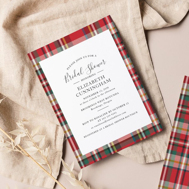 Cartão De Notas Chá de panela de Script de Xadrez Moderno (Rustic Plaid Script Bridal Shower Invitation)