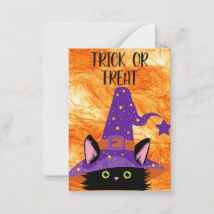 Cartão De Notas Chapéu de Bruxa de Gato Preto Fofo Halloween Sala