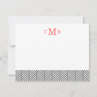 Cartão De Notas Charcarvão Herringbone Monograma Personalizado