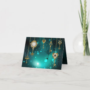 Cartão De Notas Chaves de Esqueleto Anticas em Fundo Verde