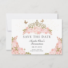 Cartão De Notas CHEAP Blush Pink Floral Gold Tiara Quinceanera
