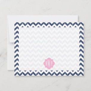 Cartão De Notas Chevron azul Ikat Notecard liso Monogrammed