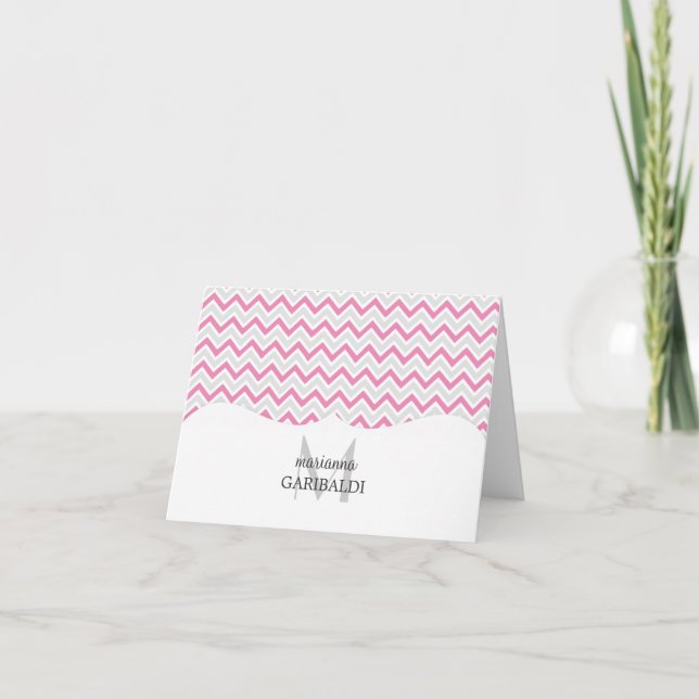 Cartão De Notas Chevron Pink and Modern Personalized (Frente)