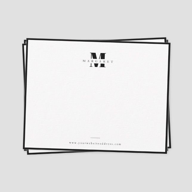 Cartão De Notas Chic Black Border Bold - Letra Simples Monograma - (Black monogram name black border note card)
