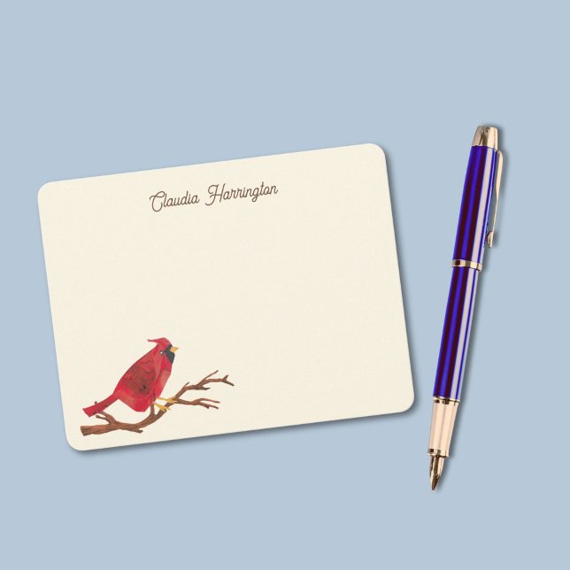 Cartão De Notas Chic Cardinal De Norte Vermelho Retroativo Ilustra (This cream-colored Northern Cardinal notecard features my original art of the bright red bird.)