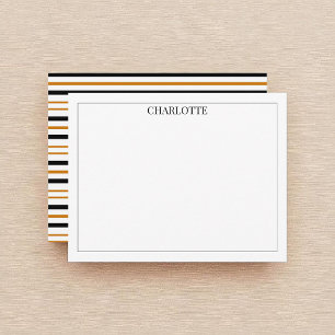 Cartão De Notas Chic Clássico Minimalista Black & Brown Stripes