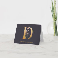Chic Floral D Monograma Dourado Elegante Personali