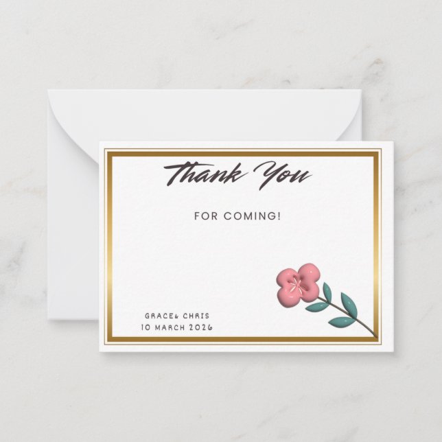 Cartão De Notas Chic Gold Edge Thank You Note | Customizable Event (Frente)