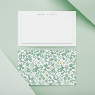 Cartão De Notas Chic Green Ditzy Papel de Carta Personalizada Flor