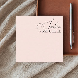 Cartão De Notas Chic Minimalista Caligrafia Rosa Bege