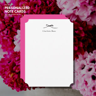 Cartão De Notas Chic Minimalista Simples Monograma Rosa Quente Pre