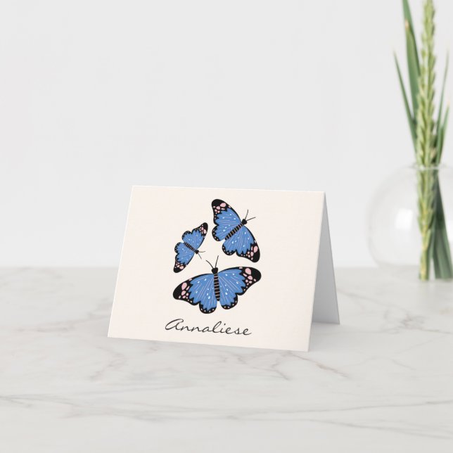 Cartão De Notas Chic Modern Blue Butterfly Design Personalized (Frente)