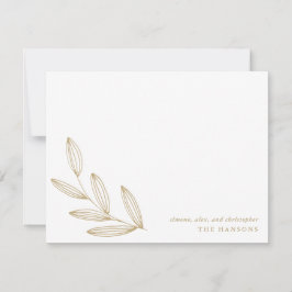 Cartão De Notas Chic Moderno Botânico Broto Bege Creme e Branco