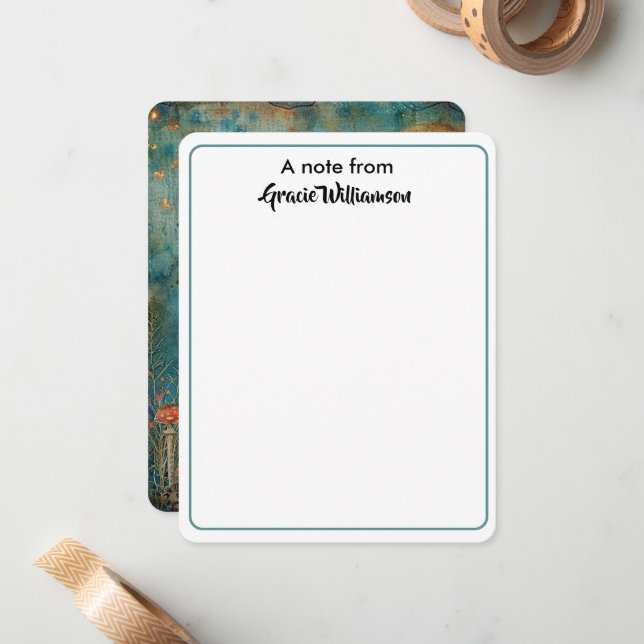 Cartão De Notas Chic Script Calliographic Fairy Garden A Nota De (Frente/Verso In Situ)