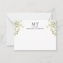 Cartão De Notas Chic White Floral Wildflower Classic Monogram
