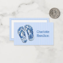 Chinelos de Chinoiserie Azul e Branco em Listras