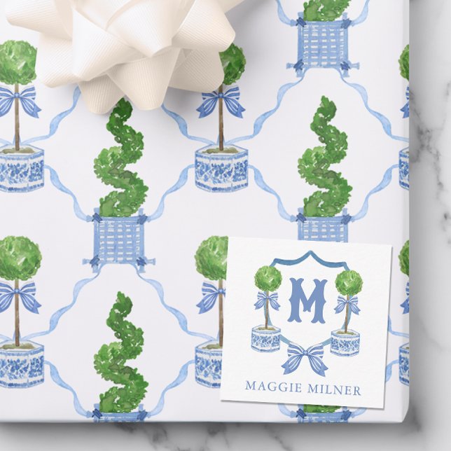 Cartão De Notas Chinoiserie Arco de Aquarela Topirocário Monograma (Criador carregado)