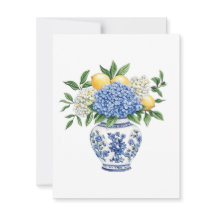 Chinoiserie azul e branca com Hydrangeas