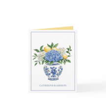 Chinoiserie azul e branca com Hydrangeas
