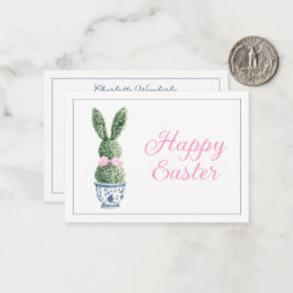 Cartão De Notas Chinoiserie Azul e Branco com Topiaria de Coelho