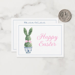 Cartão De Notas Chinoiserie Azul e Branco Com Topiaria de Coelho