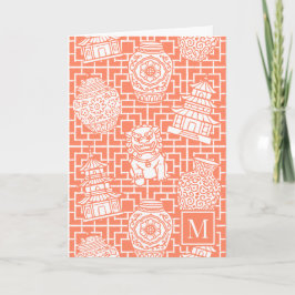 Cartão De Notas Chinoiserie Pagoda – Coral Preppy Asian Garden