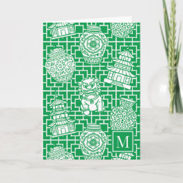 Cartão De Notas Chinoiserie Pagoda – Green Preppy Asian Garden