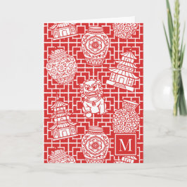 Cartão De Notas Chinoiserie Pagoda – Red Preppy Asian Garden