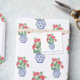 Cartão De Notas Chinoiserie Vase do Red Geraniums Gift Enclosure