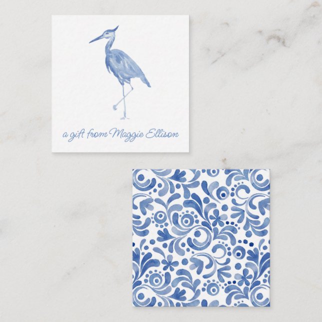 Cartão De Notas Chinoiserie Watercolor Blue Heron Gift (Frente/Verso)