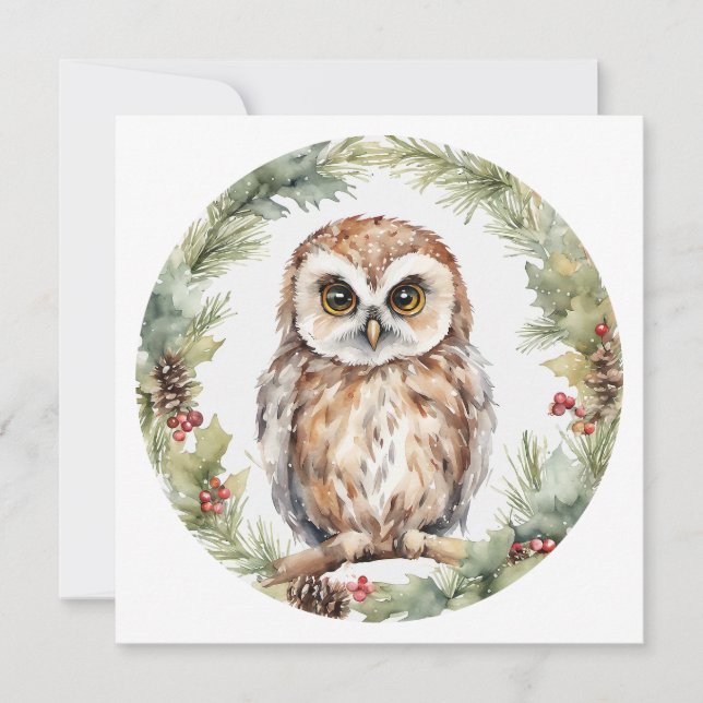 Cartão De Notas christmas owl illustration owl wall art holiday  (Frente)