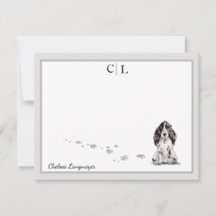 Cartão De Notas Cinza de Cachorro do Cocker Spaniel Borda Monogram