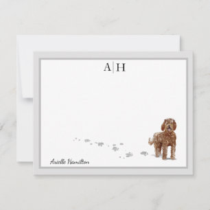 Cartão De Notas Cinza de Cão Castanho Labradoodle Monograma Perso