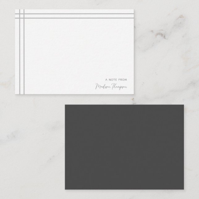Cartão De Notas Cinza de Script Simples Branco 2 Lado Duplo Limite (Frente/Verso)
