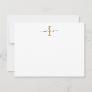 Cartão De Notas Cinza Dourada de Script Moderno Monograma Elegante